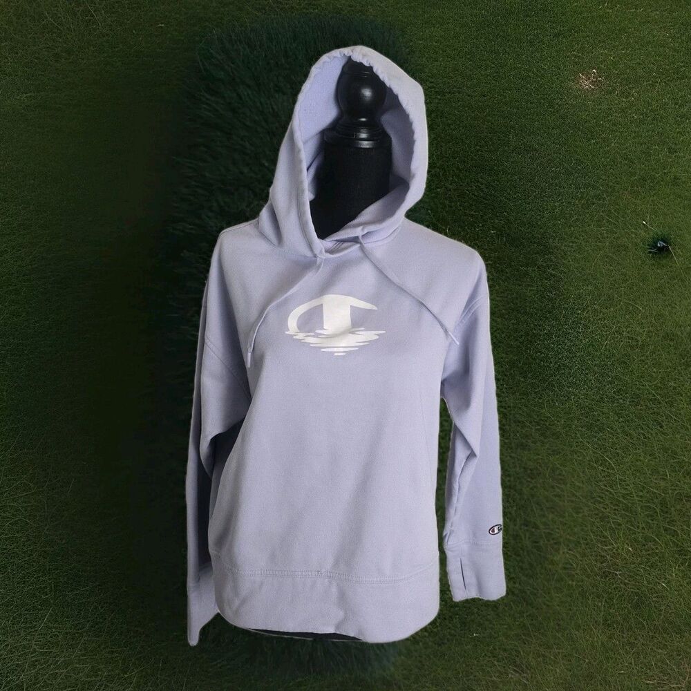 Champion Hoodie Women Medium Purple Graphic Pullover Sweatshirt **FLAWED**